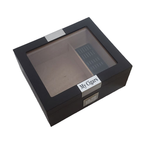 Personalized Cigar Humidor with Hygrometer & Humidifier Box Holds 25-50 Cigars