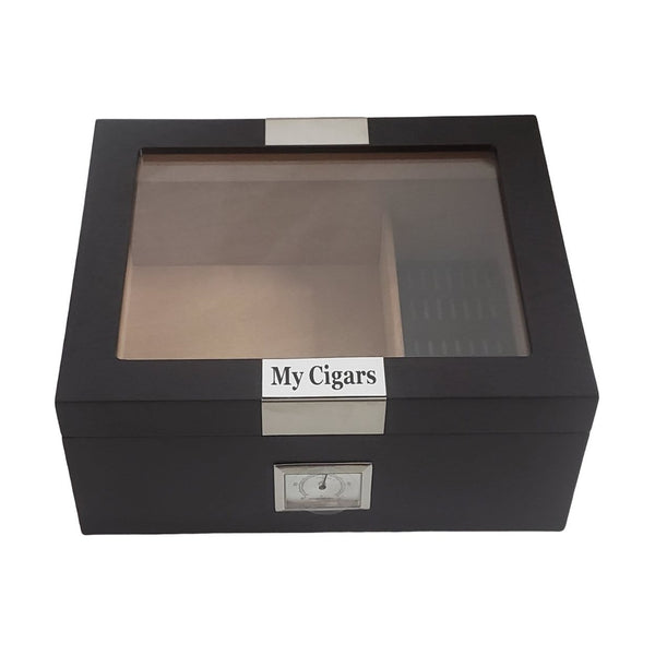 Personalized Cigar Humidor with Hygrometer & Humidifier Box Holds 25-50 Cigars