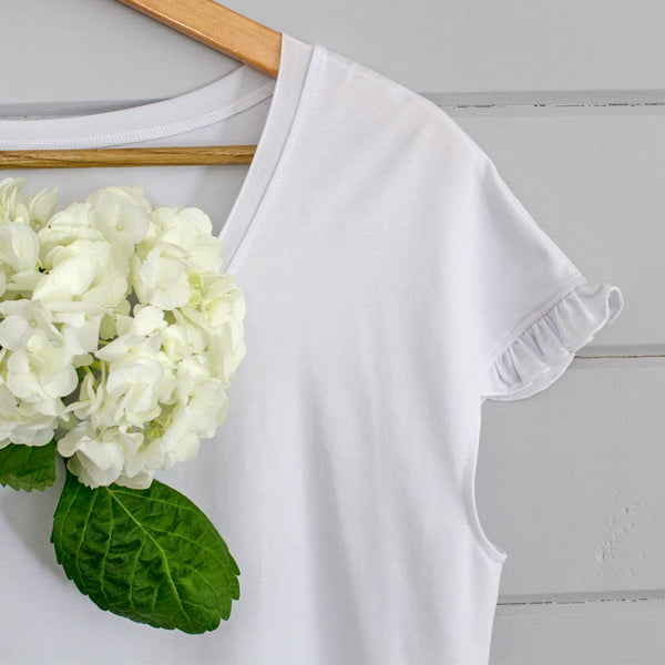 Faceplant Dreams"No Probllama" White Cotton Ruffle Tee Shirt Llama Print Design