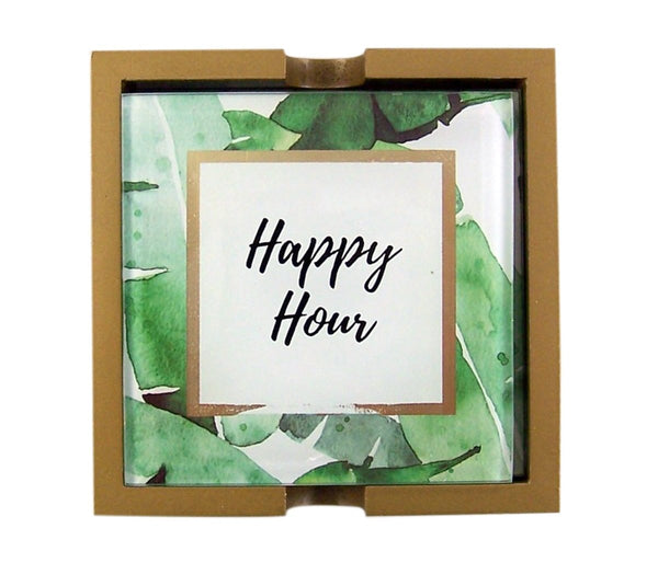 Heartfelt Green Banana Leaves Coaster Set - Happy Hour