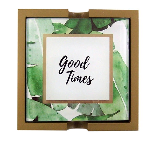 Heartfelt Green Banana Leaves Coaster Set - Happy Hour