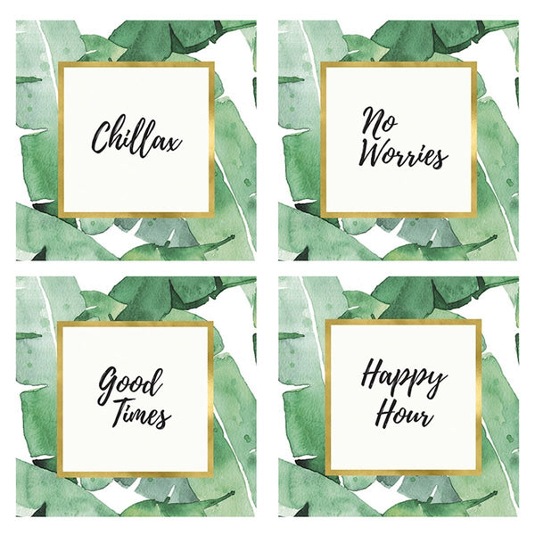 Heartfelt Green Banana Leaves Coaster Set - Happy Hour