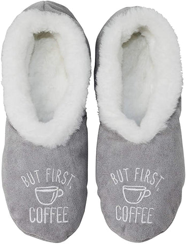Faceplant Dreams Grey Slipper Footsies - "But first, Coffee"