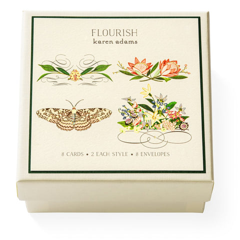 Karen Adams "Flourish" Gift Enclosure Box of 8 Assorted Cards with Envelopes
