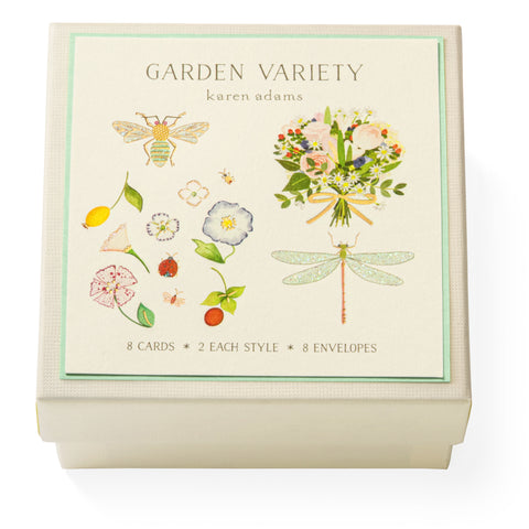 Karen Adams "Garden Variety" Gift Enclosure Box of 8 Assorted Cards with Envelopes