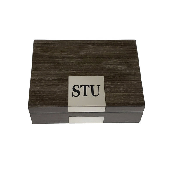 Personalized Grey Ginko Lacquered Wood Watch Cufflink Case & Ring Storage Organizer Men's Jewelry Box