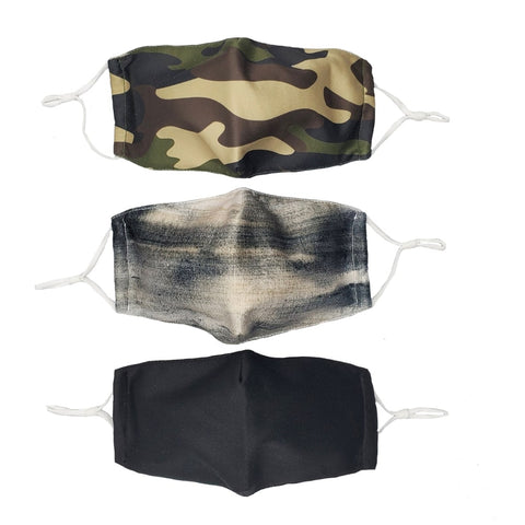 Headbands of Hope Set of 3 Fashion Cloth Face Mask - Camo, Stormy Grey, Solid Black