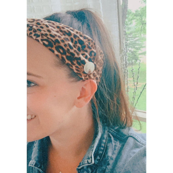 Headbands of Hope Protective Ear Button Headbands for Face Masks - Leopard Print
