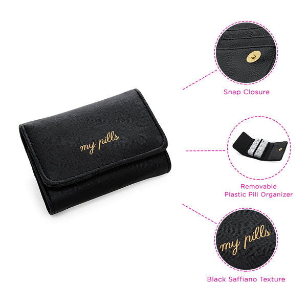 Miamica Women's Snap Pill Case - Black Saffiano