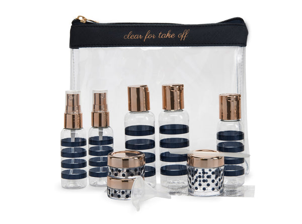 Miamica TSA Compliant Carry On Case Assorted Bottles-  Navy
