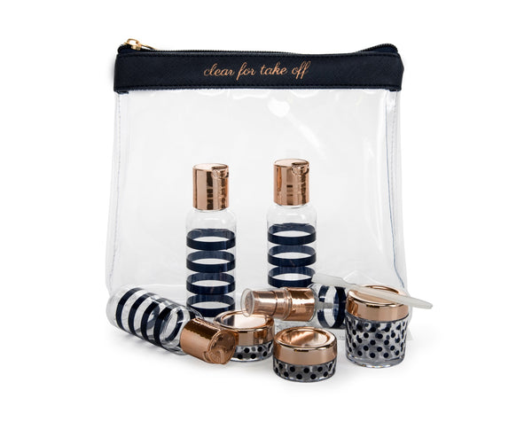 Miamica TSA Compliant Carry On Case Assorted Bottles-  Navy