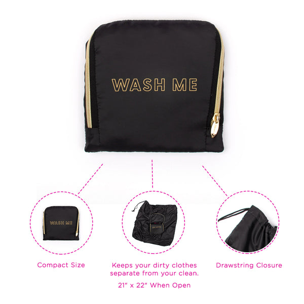 Personalized Miamica Black & Gold Travel Laundry Bag Customized Bridesmaid's Gift Foldable Lightweight Durable Design with Drawstring Closure