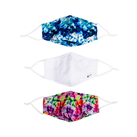 Miamica Set of 3 Fashion Cloth Face Mask - Blue TIE DYE, Pink TIE DYE, and White