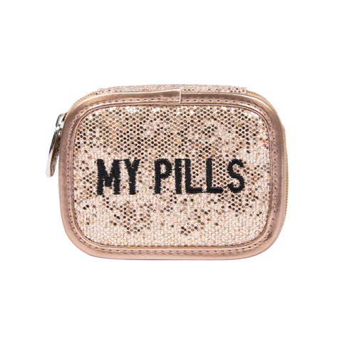Miamica Gold Glitter "My Pills" Travel Pill Organizer Case