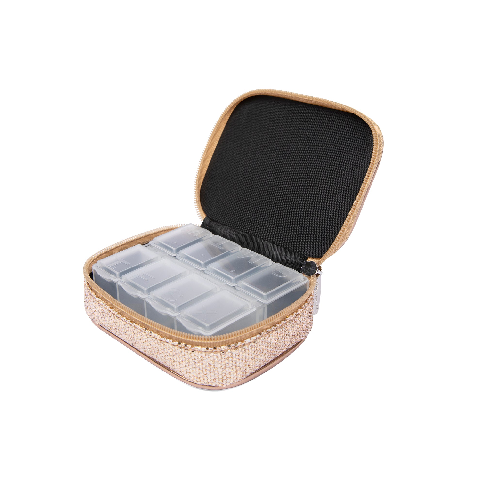 Miamica Gold Glitter My Pills Travel Pill Organizer Case