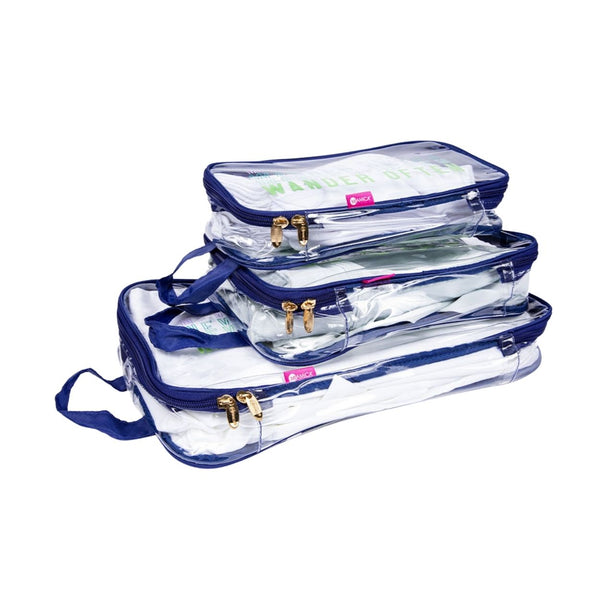 Miamica Packing Cubes Set of 3 - Blue Wander Clear Design