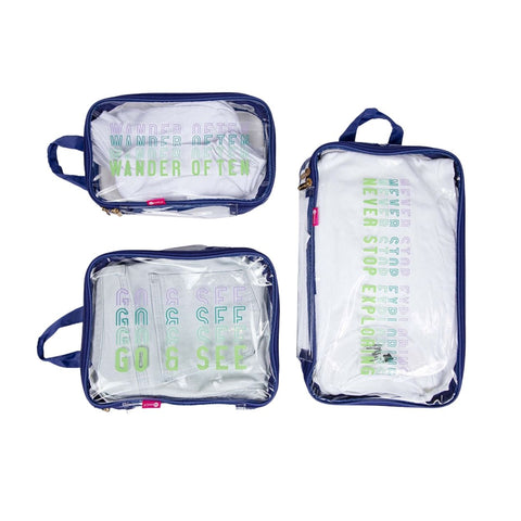 Miamica Packing Cubes Set of 3 - Blue Wander Clear Design