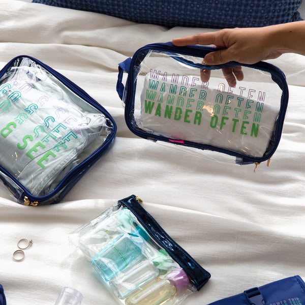 Miamica Packing Cubes Set of 3 - Blue Wander Clear Design