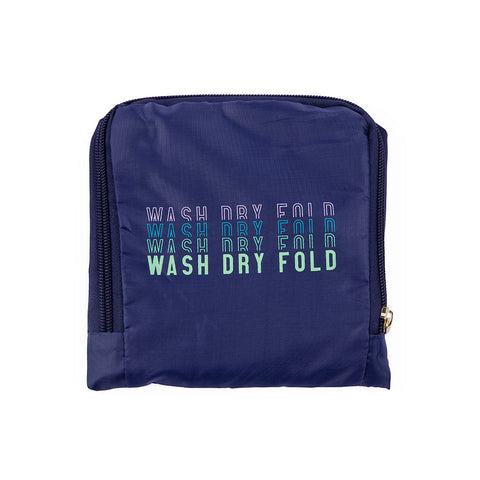 Miamica Blue "Wash, Dry, Fold, Repeat" Travel Expandable Laundry Bag Drawstring