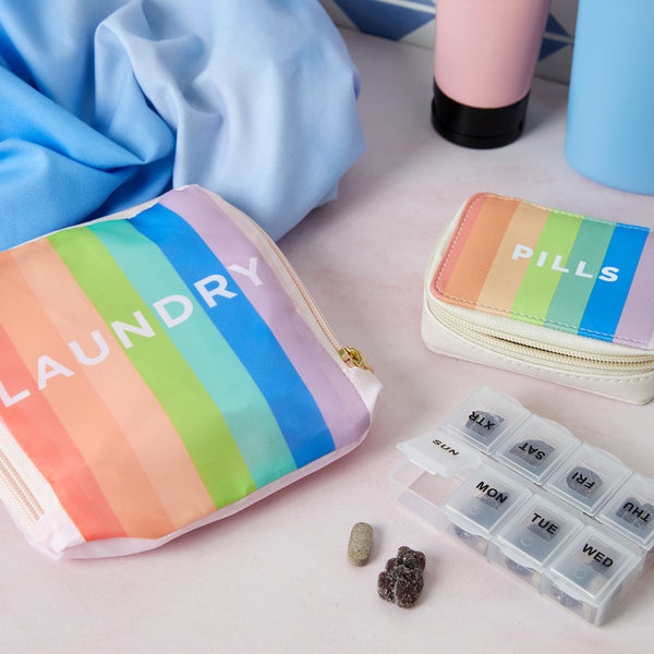 Miamica Rainbow Stripes Print Travel Expandable Laundry Bag Drawstring
