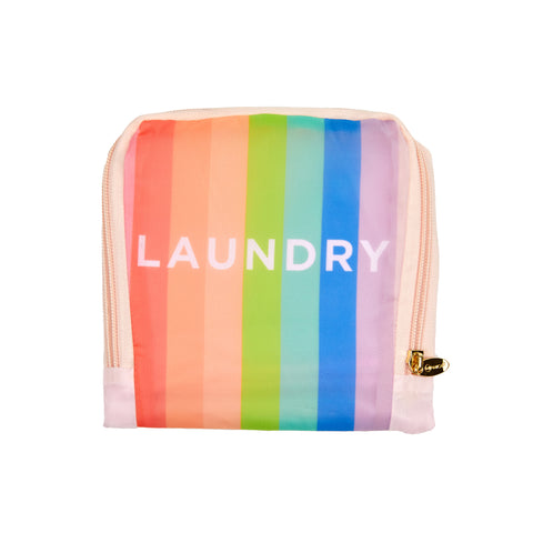 Miamica Rainbow Stripes Print Travel Expandable Laundry Bag Drawstring