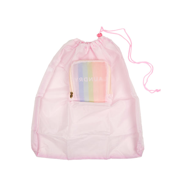 Miamica Rainbow Stripes Print Travel Expandable Laundry Bag Drawstring