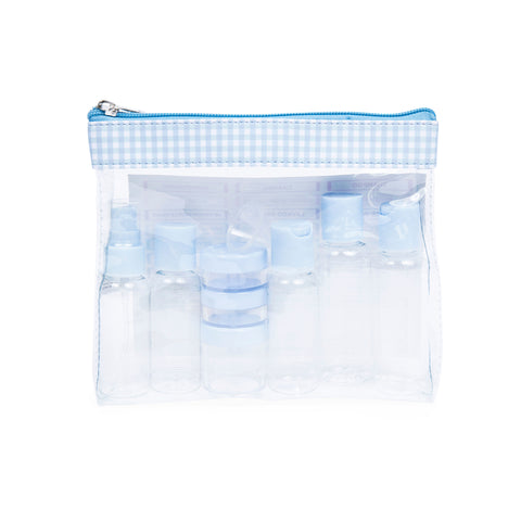 Miamica TSA Compliant 12 Piece Carry On Case Assorted Bottles - Blue Gingham