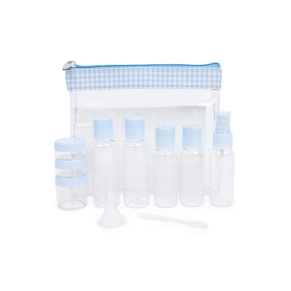 Miamica TSA Compliant 12 Piece Carry On Case Assorted Bottles - Blue Gingham