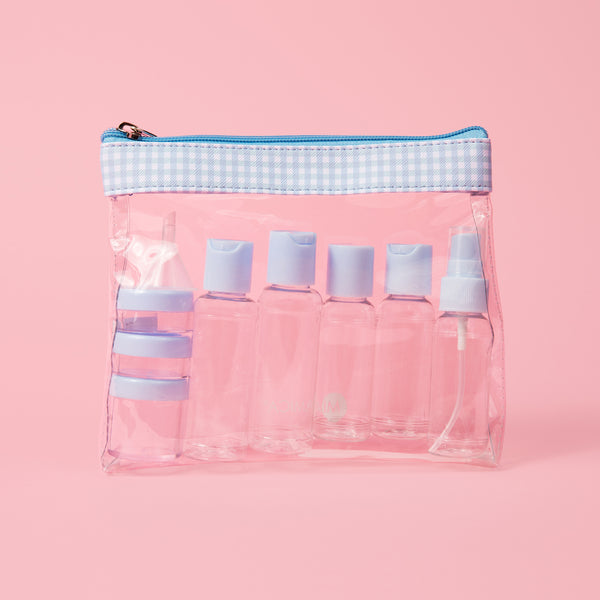 Miamica TSA Compliant 12 Piece Carry On Case Assorted Bottles - Blue Gingham