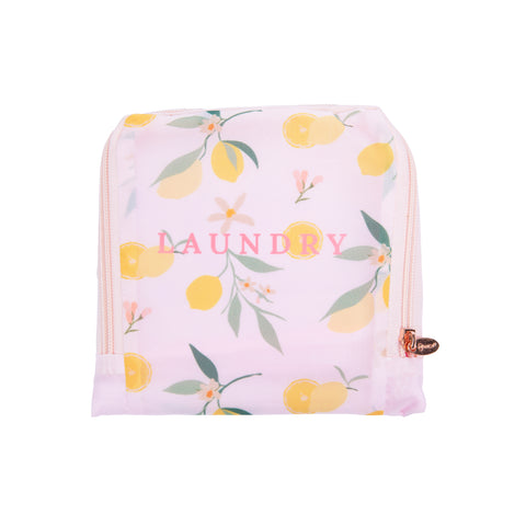 Miamica Pink Lemons Travel Expandable Laundry Bag Drawstring