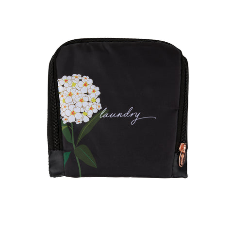 Miamica Black White Floral Travel Expandable Laundry Bag Drawstring
