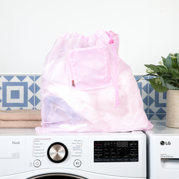 Miamica Pink "So Fresh & So Clean Clean" Travel Expandable Laundry Bag Drawstring