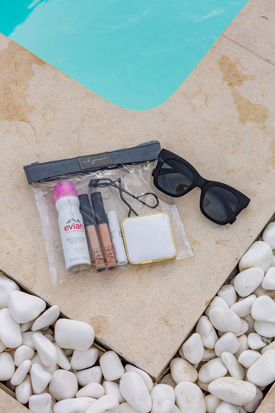 MB Greene 2 Piece Matching Mirror and Grey Airline Zip TSA Compliant Travel Bag Toiletry Organizer