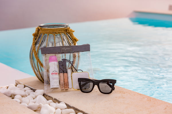 MB Greene 2 Piece Matching Mirror and Grey Airline Zip TSA Compliant Travel Bag Toiletry Organizer