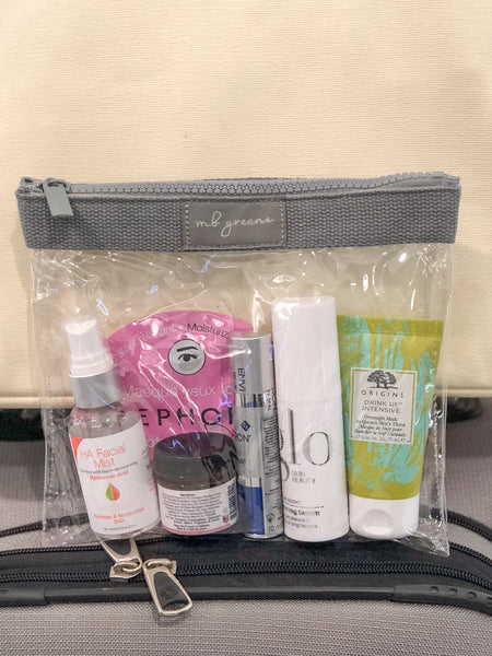 MB Greene 2 Piece Matching Mirror and Grey Airline Zip TSA Compliant Travel Bag Toiletry Organizer