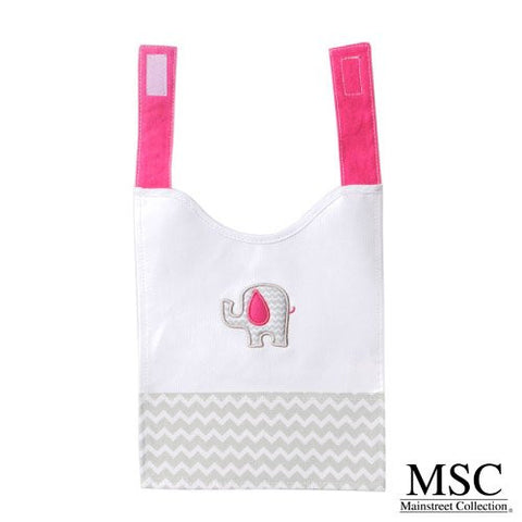 Mainstreet Collection Pink and Grey Chevron Baby Girl with Elephant Embroidery Wipeable Coated Canvas Bib
