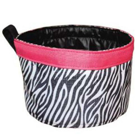 Mainstreet Collection Black, White & Hot Pink Zebra Print Waterproof Pet Travel Bowl