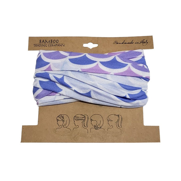 Bamboo Trading Company Boho Wide Headbands - Set of 4 Mermaid Print Headwraps - 16”L x 9”W - Blue, Pink, Purple, Yellow