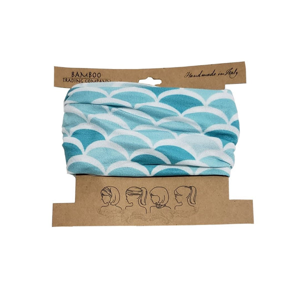 Bamboo Trading Company Boho Wide Headbands - Set of 4 Mermaid Print Headwraps - 16”L x 9”W - Blue, Pink, Purple, Yellow