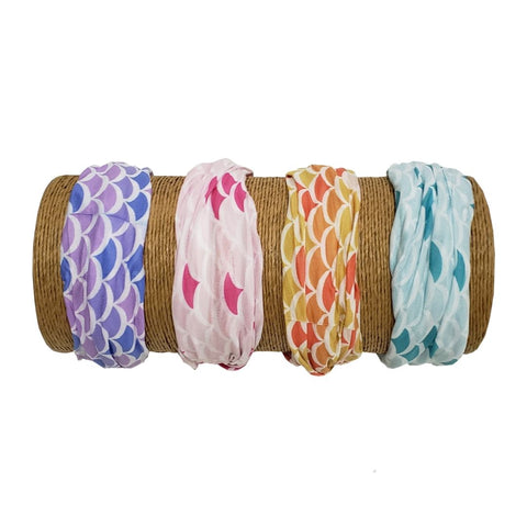 Bamboo Trading Company Boho Wide Headbands - Set of 4 Mermaid Print Headwraps - 16”L x 9”W - Blue, Pink, Purple, Yellow