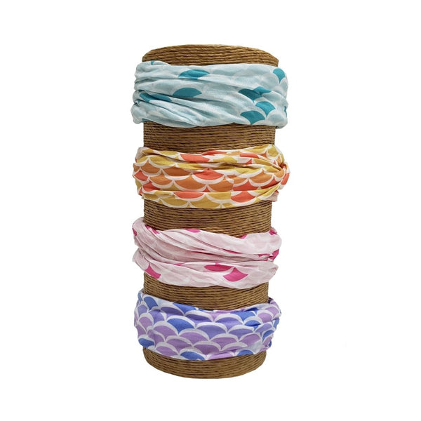 Bamboo Trading Company Boho Wide Headbands - Set of 4 Mermaid Print Headwraps - 16”L x 9”W - Blue, Pink, Purple, Yellow