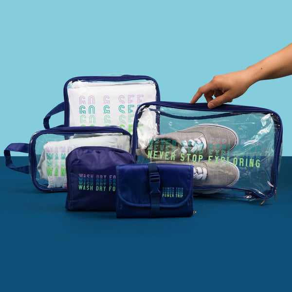 Miamica Packing Cubes Set of 3 - Blue Wander Clear Design