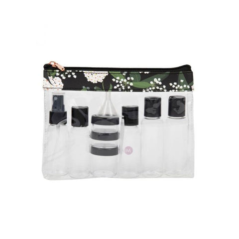Miamica TSA Compliant Carry On Case Assorted Bottles-  Black Floral