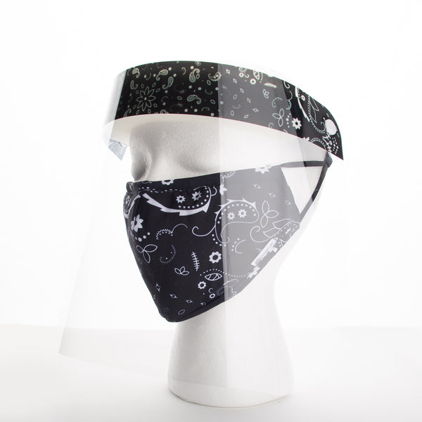 Miamica 2 Piece Coordinating Reusable Face Shield & Face Mask - Black Bandana
