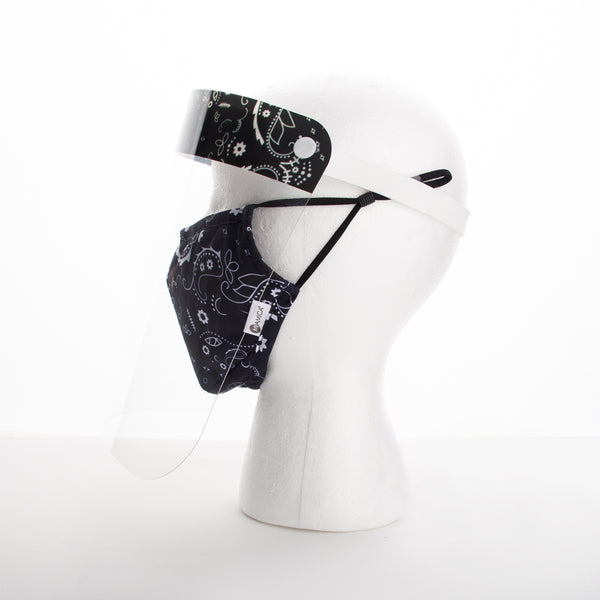 Miamica 2 Piece Coordinating Reusable Face Shield & Face Mask - Black Bandana