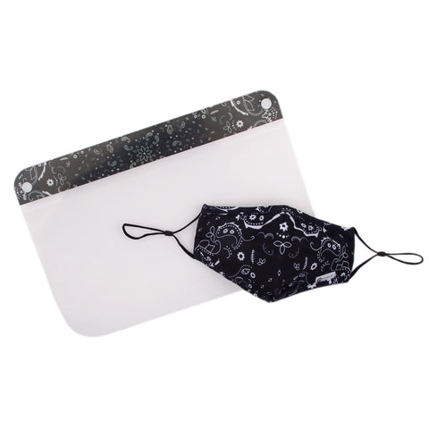 Miamica 2 Piece Coordinating Reusable Face Shield & Face Mask - Black Bandana