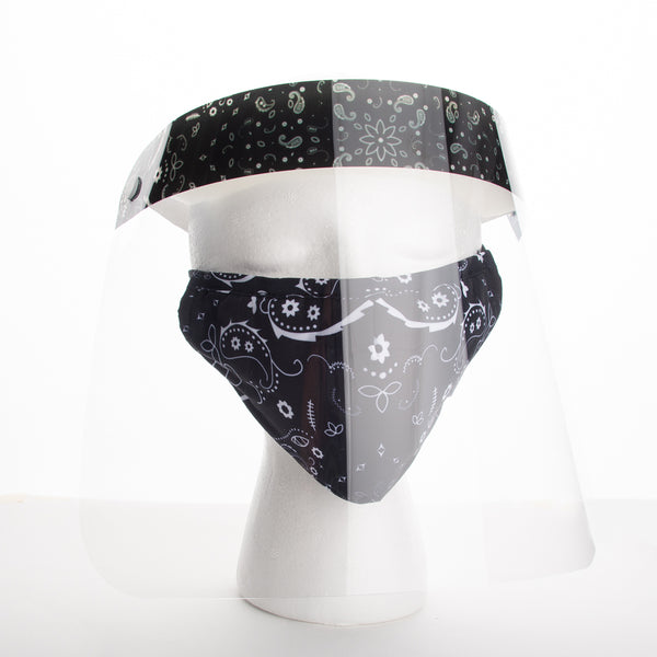 Miamica 2 Piece Coordinating Reusable Face Shield & Face Mask - Black Bandana