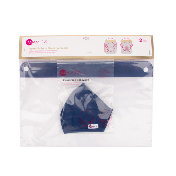 Miamica 2 Piece Coordinating Reusable Face Shield & Face Mask - Navy