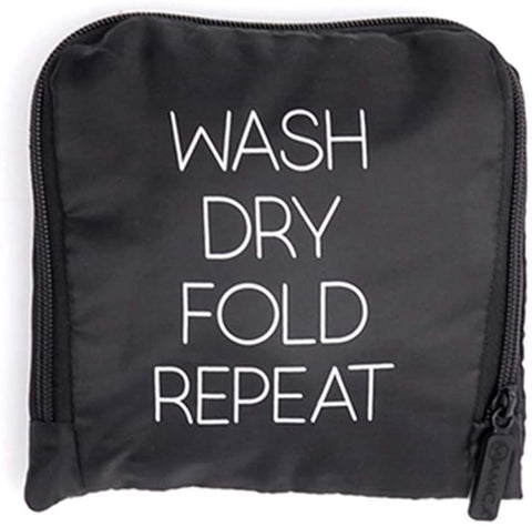 Miamica Black "Wash, Dry, Fold, Repeat" Travel Expandable Laundry Bag