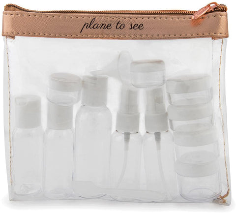 Miamica TSA Compliant Travel Bottles and Toiletry Bag Kit Clear/Rose Gold